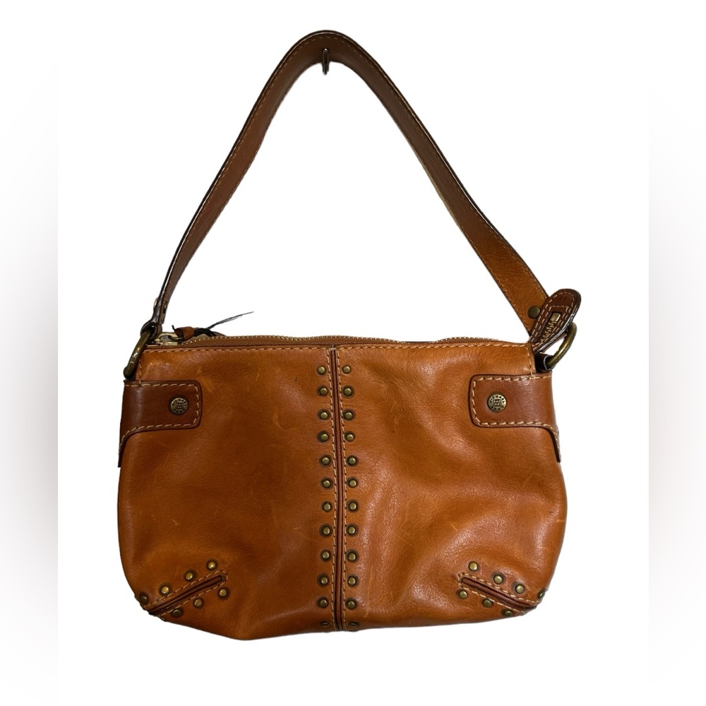 MICHAEL KORS BROWN 
LEATHER HANDBAG shoulder bag BRUSHED METAL
STUDS